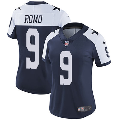 Nike Cowboys #9 Tony Romo Navy Blue Thanksgiving Womens Stitched NFL Vapor Untouchable Limited Throw