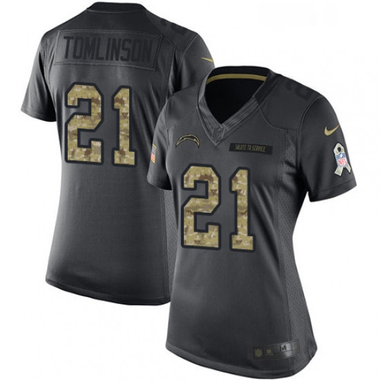 Womens Nike Los Angeles Chargers 21 LaDainian Tomlinson Limited Black 2016 Salute to Service NFL Jer