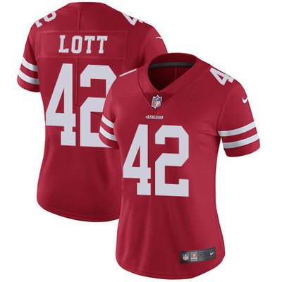 Nike 49ers #42 Ronnie Lott Red Team Color Womens Stitched NFL Vapor Untouchable Limited Jersey