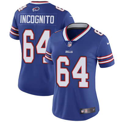 Nike Bills #64 Richie Incognito Royal Blue Team Color Womens Stitched NFL Vapor Untouchable Limited 