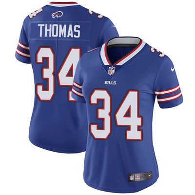 Nike Bills #34 Thurman Thomas Royal Blue Team Color Womens Stitched NFL Vapor Untouchable Limited Je