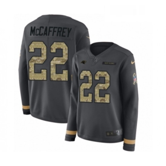 Womens Nike Carolina Panthers 22 Christian McCaffrey Limited Black Salute to Service Therma Long Sle