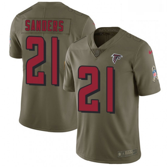 Men Nike Atlanta Falcons 21 Deion Sanders Limited Olive 2017 Salute to Service NFL Jersey