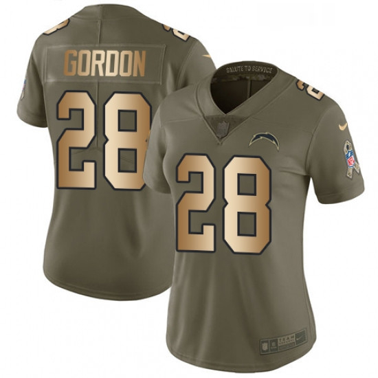 Womens Nike Los Angeles Chargers 28 Melvin Gordon Limited OliveGold 2017 Salute to Service NFL Jerse