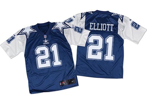 Nike Cowboys #21 Ezekiel Elliott Navy Blue White Throwback Mens Stitched NFL Elite Jersey