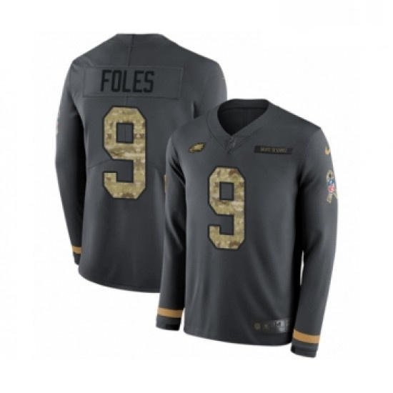 Mens Nike Philadelphia Eagles 9 Nick Foles Limited Black Salute to Service Therma Long Sleeve NFL Je