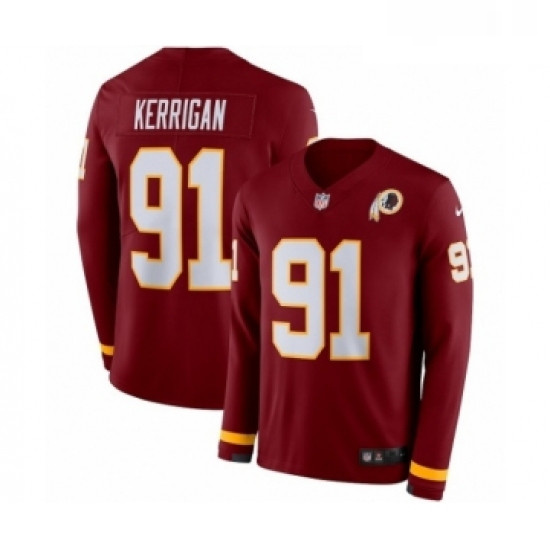 Youth Nike Washington Redskins 91 Ryan Kerrigan Limited Burgundy Therma Long Sleeve NFL Jersey