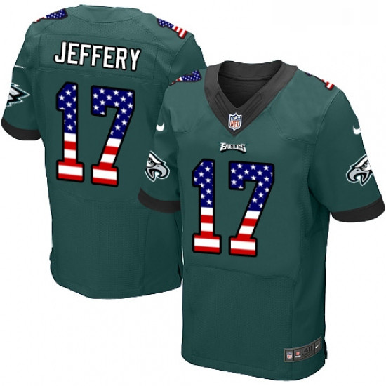 Mens Nike Philadelphia Eagles 17 Alshon Jeffery Elite Midnight Green Home USA Flag Fashion NFL Jerse