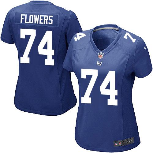 Nike Giants #74 Ereck Flowers Royal Blue Team Color Womens Stitched NFL Elite Jersey