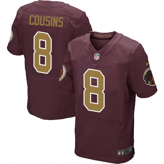 Mens Nike Washington Redskins 8 Kirk Cousins Elite Burgundy RedGold Number Alternate 80TH Anniversar