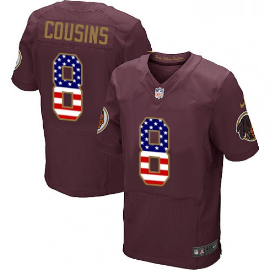 Mens Nike Washington Redskins 8 Kirk Cousins Elite Burgundy Red Alternate USA Flag Fashion NFL Jerse