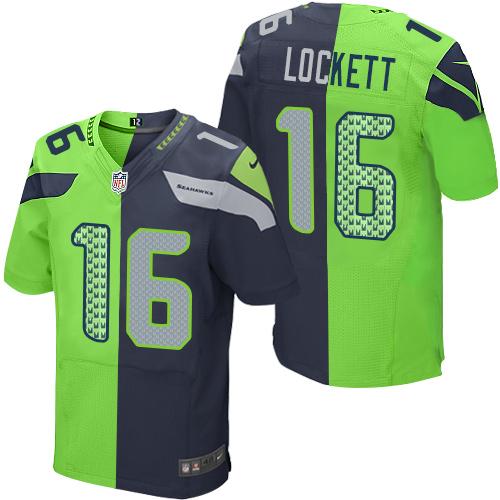 Nike Seahawks #16 Tyler Lockett Steel Blue Green Mens Stitched NFL Elite Split Jersey