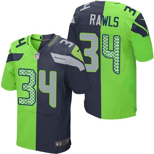 Nike Seahawks #34 Thomas Rawls Steel Blue Green Mens Stitched NFL Elite Split Jersey