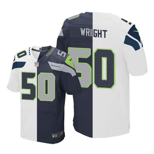 Nike Seahawks #50 K J  Wright White Steel Blue Mens Stitched NFL Elite Split Jersey