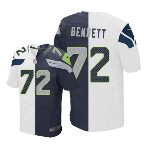 Nike Seahawks #72 Michael Bennett White Steel Blue Mens Stitched NFL Elite Split Jersey