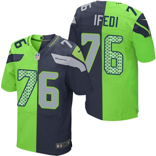 Nike Seahawks #76 Germain Ifedi Steel Blue Green Mens Stitched NFL Elite Split Jersey