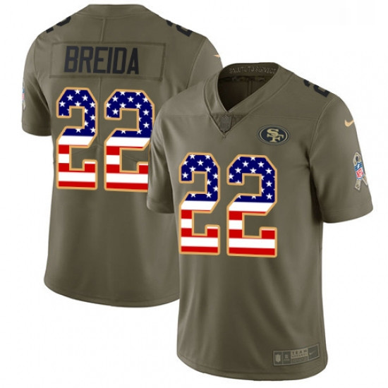 Youth Nike San Francisco 49ers 22 Matt Breida Limited OliveUSA Flag 2017 Salute to Service NFL Jerse