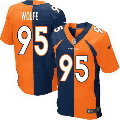 Nike Broncos #95 Derek Wolfe Orange Navy Blue Mens Stitched NFL Elite Split Jersey