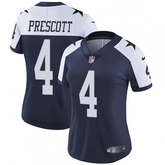 Womens Nike Dallas Cowboys 4 Dak Prescott Navy Blue Throwback Alternate Vapor Untouchable Limited Pl