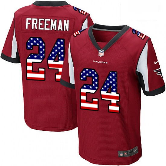 Men Nike Atlanta Falcons 24 Devonta Freeman Elite Red Home USA Flag Fashion NFL Jersey