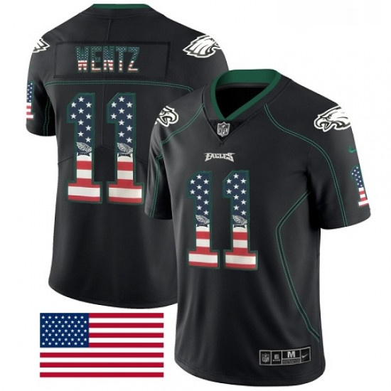 Mens Nike Philadelphia Eagles 11 Carson Wentz Limited Black Rush USA Flag NFL Jersey