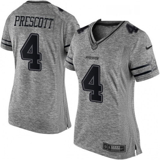 Womens Nike Dallas Cowboys 4 Dak Prescott Limited Gray Gridiron NFL Jersey