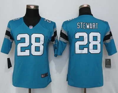 Nike Panthers #28 Jonathan Stewart Blue Alternate Womens Stitched NFL Elite Jersey