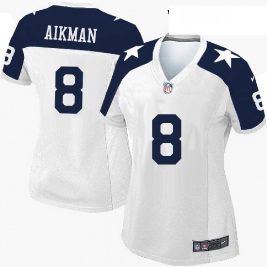 Womens Nike Dallas Cowboys 8 Troy Aikman Elite White Throwback Alternate NFL Jersey