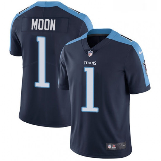 Mens Nike Tennessee Titans 1 Warren Moon Navy Blue Alternate Vapor Untouchable Limited Player NFL Je