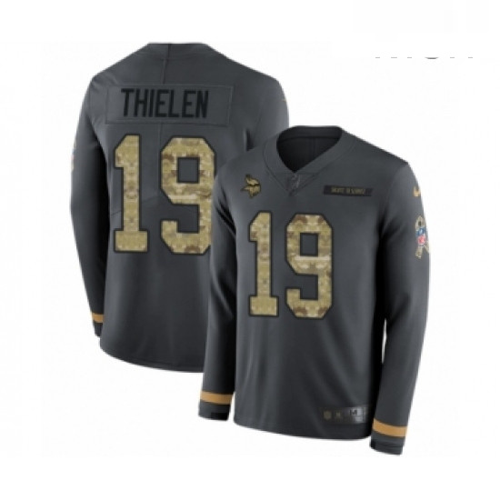 Mens Nike Minnesota Vikings 19 Adam Thielen Limited Black Salute to Service Therma Long Sleeve NFL J