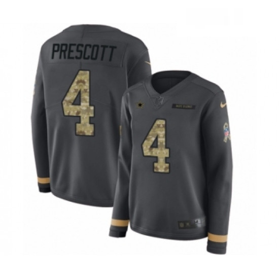 Womens Nike Dallas Cowboys 4 Dak Prescott Limited Black Salute to Service Therma Long Sleeve NFL Jer