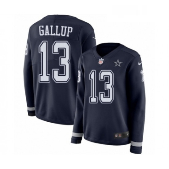 Womens Nike Dallas Cowboys 13 Michael Gallup Limited Navy Blue Therma Long Sleeve NFL Jersey