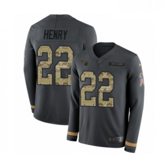 Mens Nike Tennessee Titans 22 Derrick Henry Limited Black Salute to Service Therma Long Sleeve NFL J