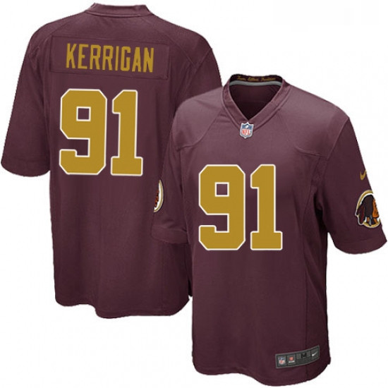 Mens Nike Washington Redskins 91 Ryan Kerrigan Game Burgundy RedGold Number Alternate 80TH Anniversa