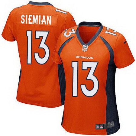 Nike Broncos #13 Trevor Siemian Orange Team Color Womens Stitched NFL New Elite Jersey