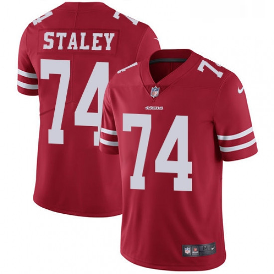 Mens Nike San Francisco 49ers 74 Joe Staley Red Team Color Vapor Untouchable Limited Player NFL Jers