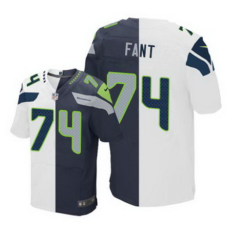 Nike Seahawks #74 George Fant White Steel Blue Men Stitched NFL Elite Split Jersey