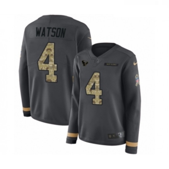 Womens Nike Houston Texans 4 Deshaun Watson Limited Black Salute to Service Therma Long Sleeve NFL J