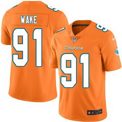 Nike Dolphins #91 Cameron Wake Orange Mens Stitched NFL Limited Rush Jersey