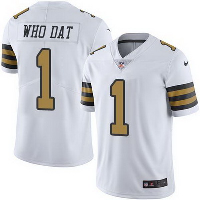 Nike Saints #1 Who Dat White Mens Stitched NFL Limited Rush Jersey