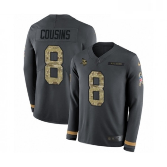 Youth Nike Minnesota Vikings 8 Kirk Cousins Limited Black Salute to Service Therma Long Sleeve NFL J