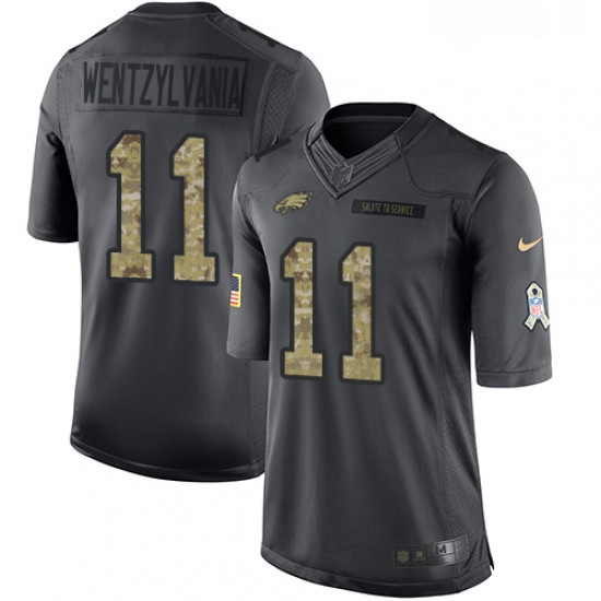 Mens Nike Philadelphia Eagles 11 Carson Wentz Limited Black 2016 Salute to Service Wentzylvania NFL 