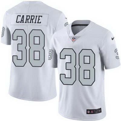 Nike Raiders #38 T J Carrie White Mens Stitched NFL Limited Rush Jersey