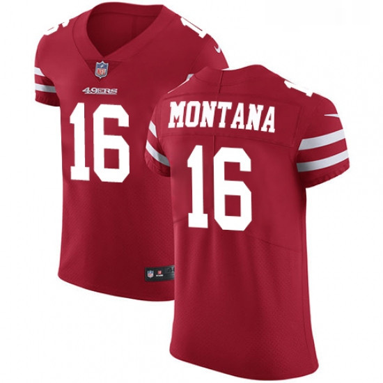 Mens Nike San Francisco 49ers 16 Joe Montana Red Team Color Vapor Untouchable Elite Player NFL Jerse