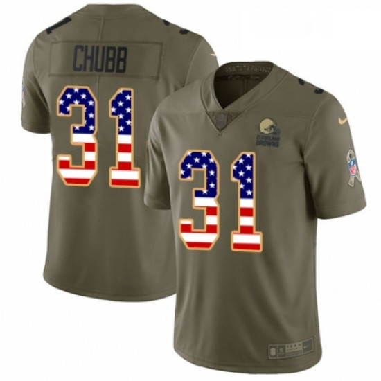 Mens Nike Cleveland Browns 31 Nick Chubb Limited OliveUSA Flag 2017 Salute to Service NFL Jersey