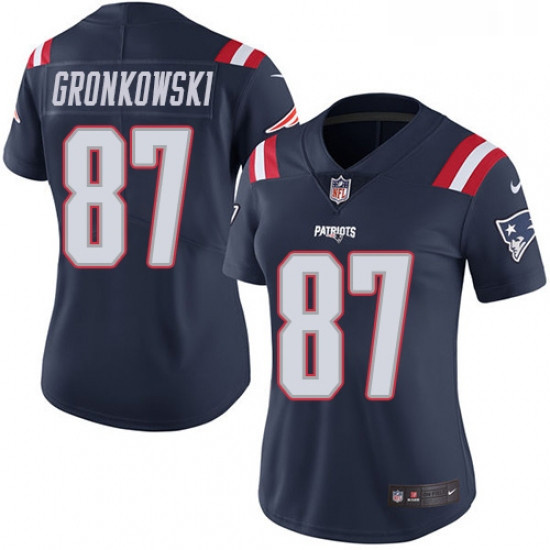 Womens Nike New England Patriots 87 Rob Gronkowski Limited Navy Blue Rush Vapor Untouchable NFL Jers