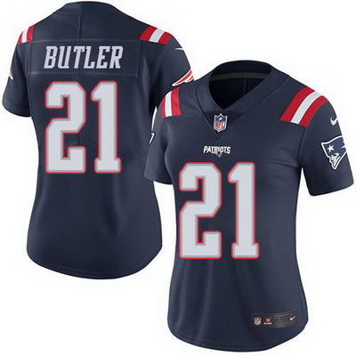 Nike Patriots #21 Malcolm Butler Navy Blue Womens Stitched NFL Limited Rush Jersey