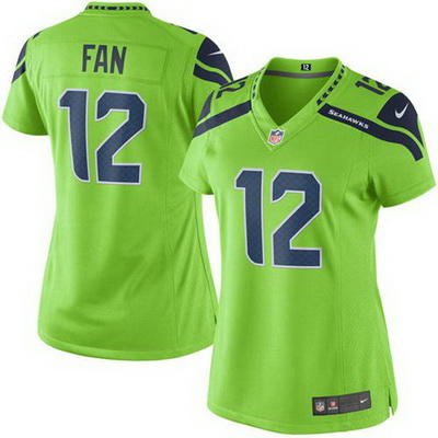 Nike Seahawks #12 Fan Green Womens Stitched NFL Limited Rush Jersey