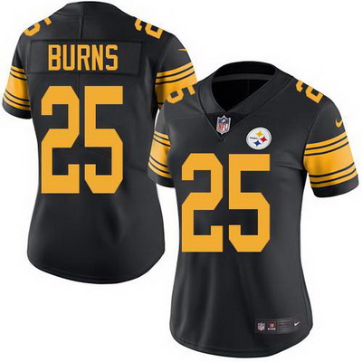 Nike Steelers #25 Artie Burns Black Womens Stitched NFL Limited Rush Jersey