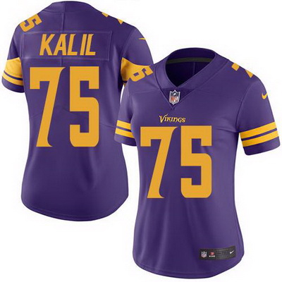 Nike Vikings #75 Matt Kalil Purple Womens Stitched NFL Limited Rush Jersey